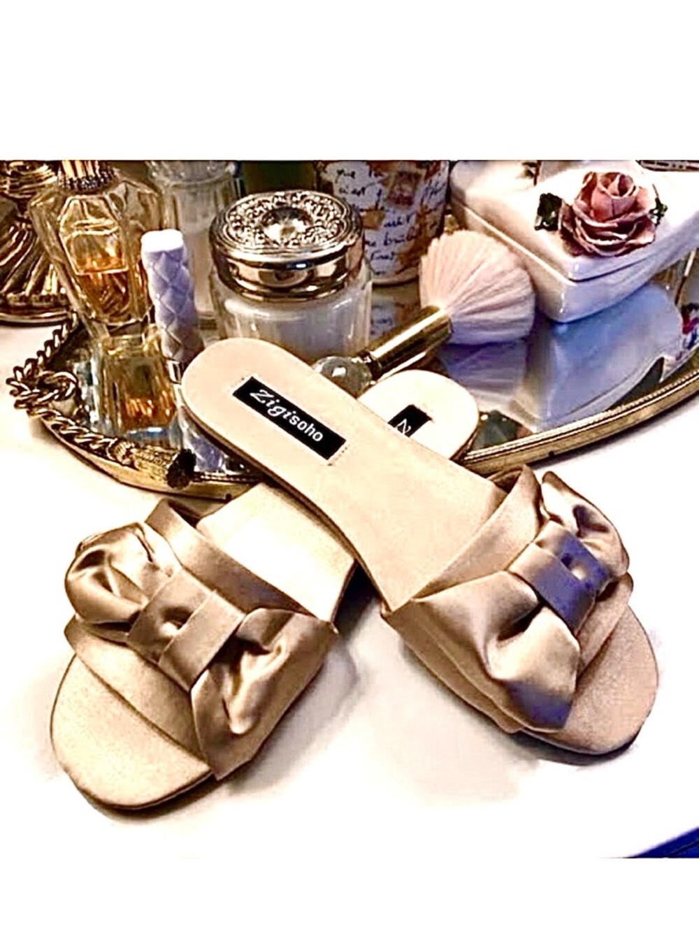 NWT in box ZIGI SOHO Valiant Satin Slides Slippers Sandal Beige Various Sizes